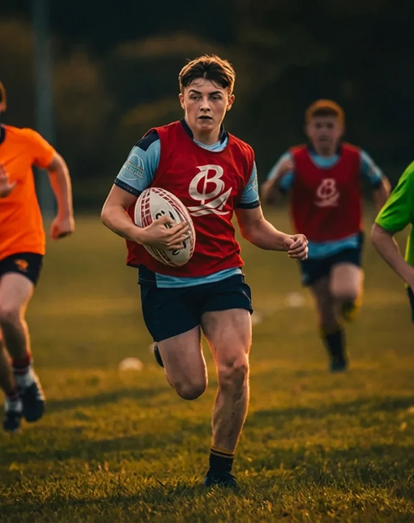 City of Bristol Rugby U16 player running with the ball during competitive development training session in Bristol