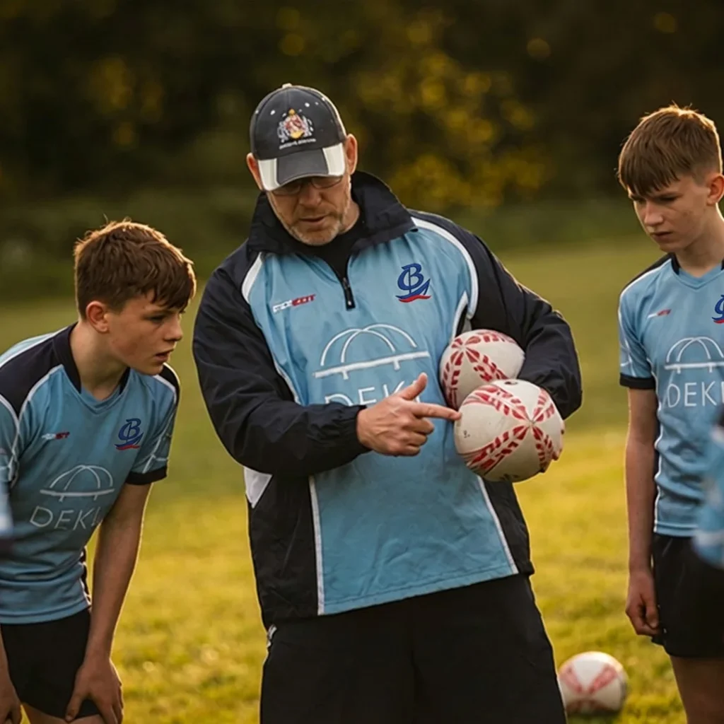City of Bristol Rugby U16s head coach delivering rugby coaching session in Bristol development programme