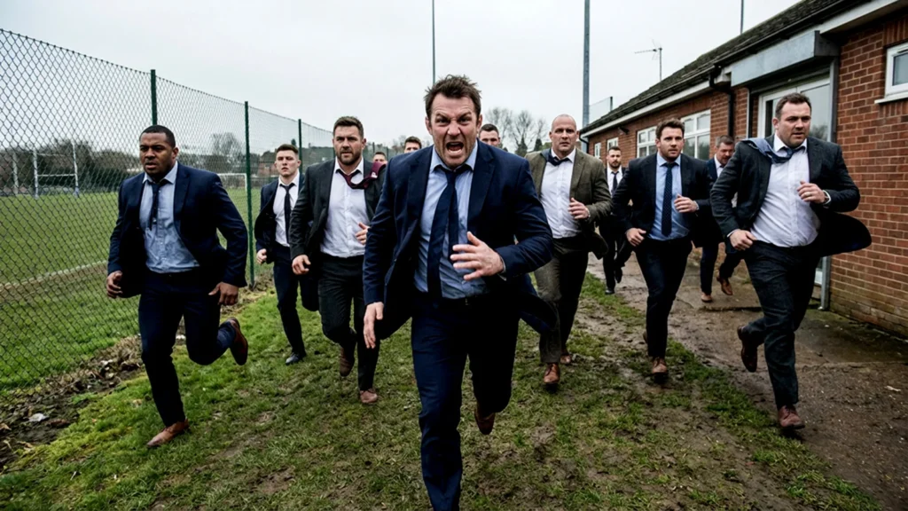 Rugby club leaders running together, representing the challenges of managing volunteers, growing participation, and developing sustainable rugby clubs.